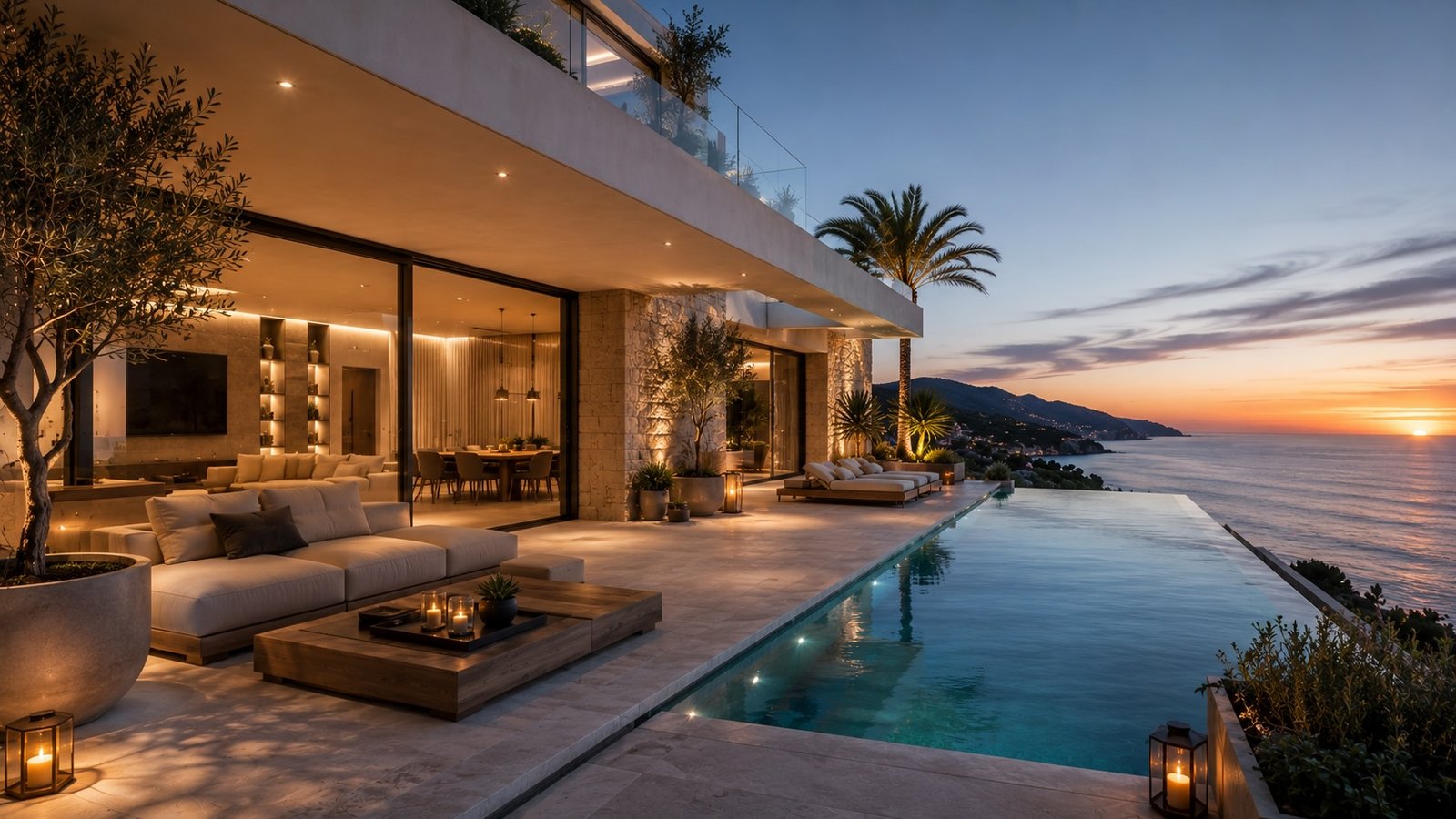 Villa contemporánea al atardecer ProVuelo